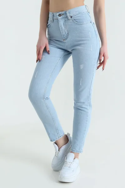Buz Mavisi Lazer Kesim Comfort Likralı Kadın Kot Pantolonu 432036