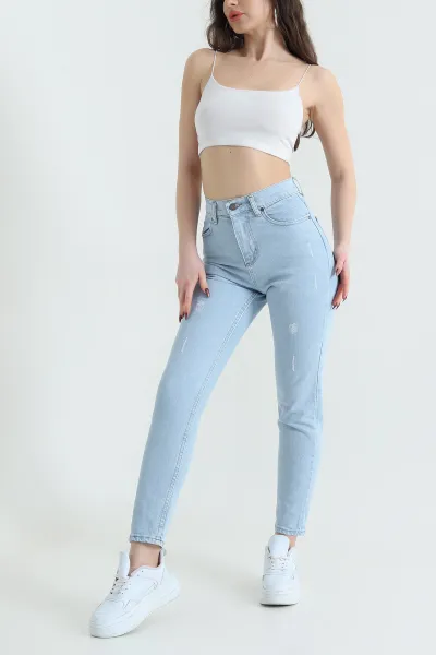 Buz Mavisi Lazer Kesim Comfort Likralı Kadın Kot Pantolonu 432036