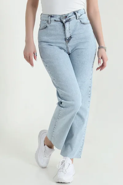 Buz Mavisi Lazer Paça Likralı Kadın Kot Pantolon 444058