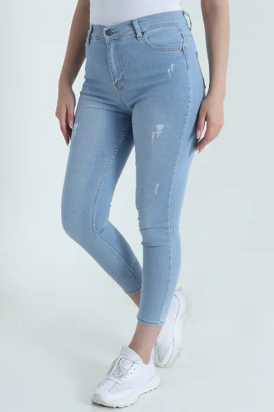 Buz Mavisi Lazlerli Likralı Kadon Kot Pantolon 468294