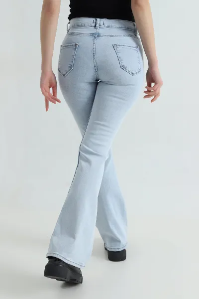 Buz Mavisi Likralı İspanyol Paça Kadın Kot Pantolon 415047