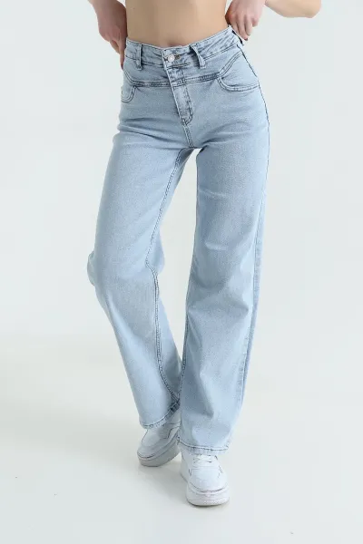 Buz Mavisi Likralı Palazzo Kadın Kot Pantolon 436747