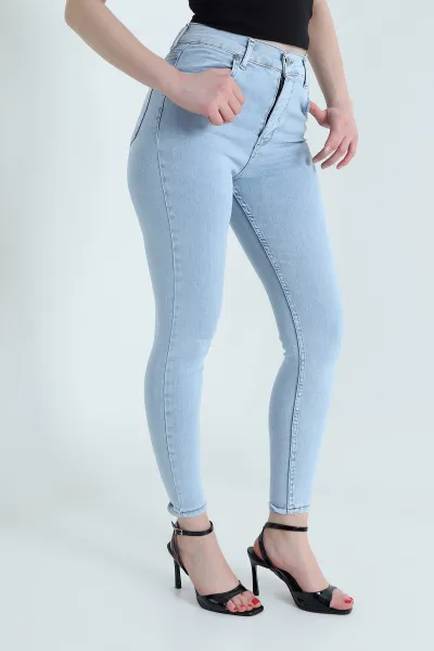 Buz Mavisi Likralı Yüksek Bel Kadın Kot Pantolon 445166