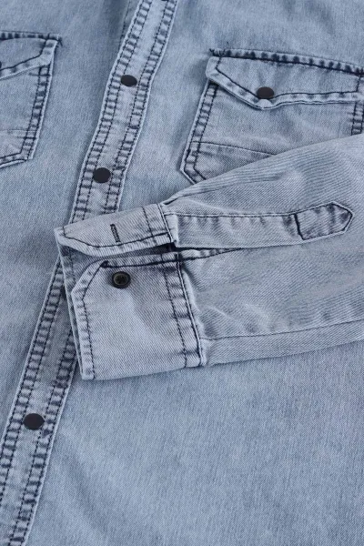 Buz Mavisi Regular Fit Çift Cep Detaylı Yıkamalı Erkek Kot Gömlek 397961