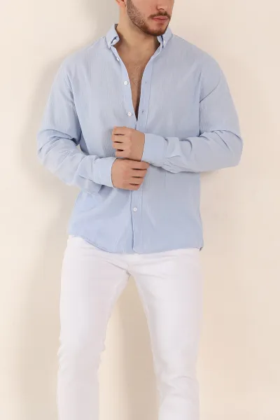buz-mavisi-relaxed-fit-keten-ata-yaka-erkek-gomlek-339161