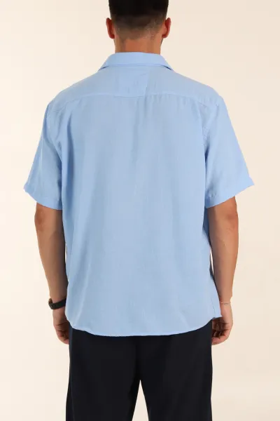 Buz Mavisi Relaxed Fit Keten Kısa Kollu Erkek Gömlek 376968