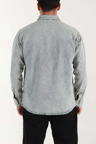 Buz Mavisi Relaxed Fit Yıkamalı Erkek Kot Gömlek 399955