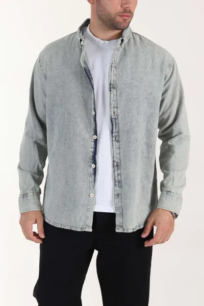 buz-mavisi-relaxed-fit-yikamali-erkek-kot-gomlek-399955