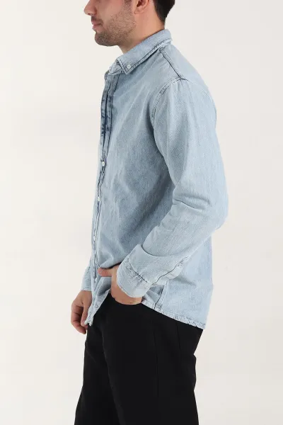 Buz Mavisi Relaxed Fit Yıkamalı Erkek Kot Gömlek 399960