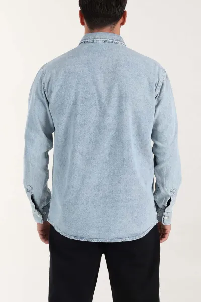 Buz Mavisi Relaxed Fit Yıkamalı Erkek Kot Gömlek 399960