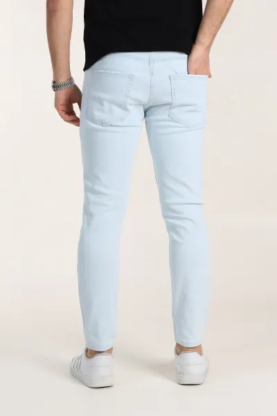 Buz Mavisi Skinny Fit Yıkamalı Taşlama Detaylı Erkek Kot Pantolon 354413