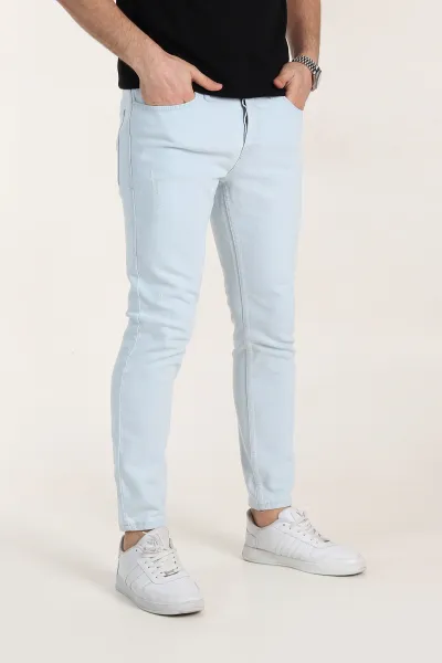 Buz Mavisi Skinny Fit Yıkamalı Taşlama Detaylı Erkek Kot Pantolon 354413