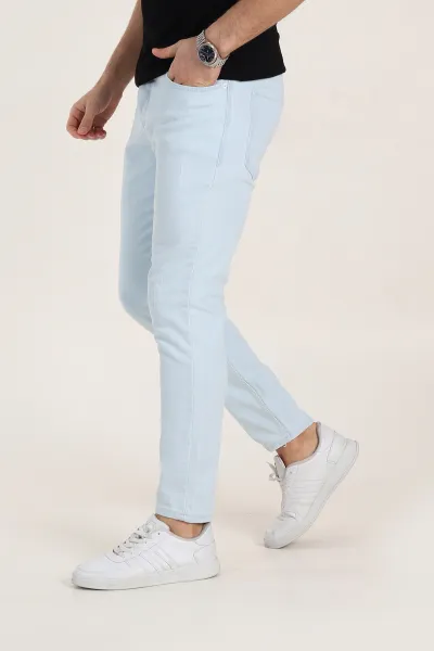 Buz Mavisi Skinny Fit Yıkamalı Taşlama Detaylı Erkek Kot Pantolon 354413