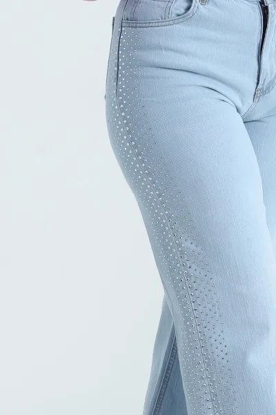 Buz Mavisi Taşlı Tasarım Kadın Kot Pantolon 481916