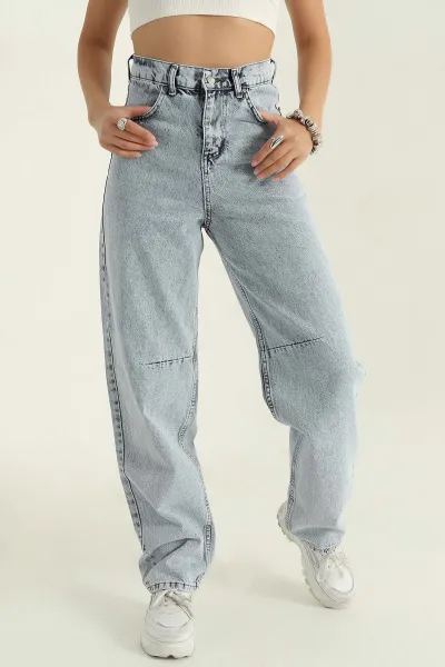 Buz Mavisi Toka Detay Baggy Kadın Kot Pantolon 368219