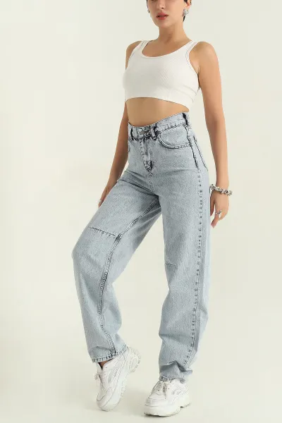 Buz Mavisi Toka Detay Baggy Kadın Kot Pantolon 368219
