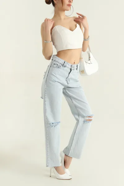 Buz Mavisi Yırtık Detay Kot Kadın Pantolon 358048