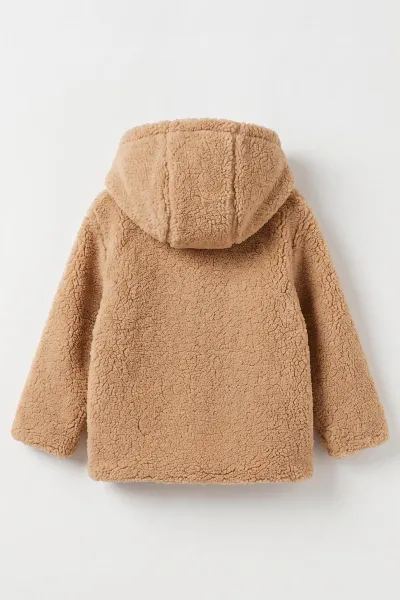 Camel (1-4 Yaş) Astarlı Kapüşonlu Peluş Kız Çocuk Hırka 495799