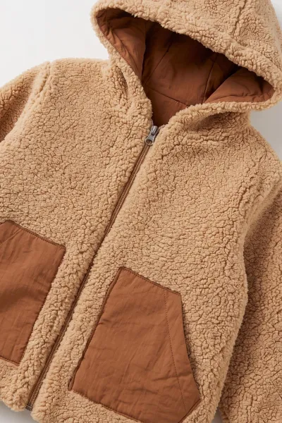 Camel (1-4 Yaş) Astarlı Kapüşonlu Peluş Kız Çocuk Hırka 495799