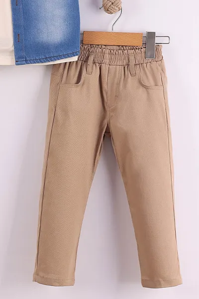 Camel (2-5 Yaş)Kot Gömlekli Tişörtlü Gabardin Pantolonlu Erkek Çocuk 3'lü Takım 434391