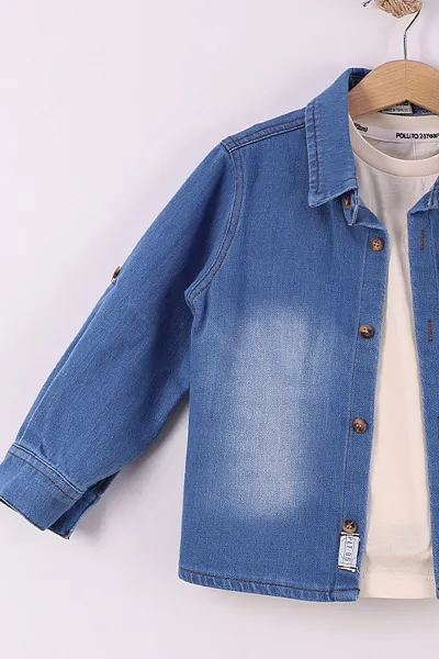 Camel (2-5 Yaş)Kot Gömlekli Tişörtlü Gabardin Pantolonlu Erkek Çocuk 3'lü Takım 434391