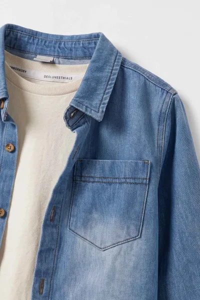 Camel (3-10 Yaş)Kot Gömlekli Tişörtlü Gabardin Pantolonlu Erkek Çocuk 3'lü Takım 478442