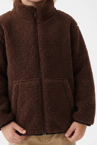 Camel (4-8 Yaş)Fermuarlı Kuzu Polarlı Gabardin Pantolonlu Erkek Çocuk Takım 492564
