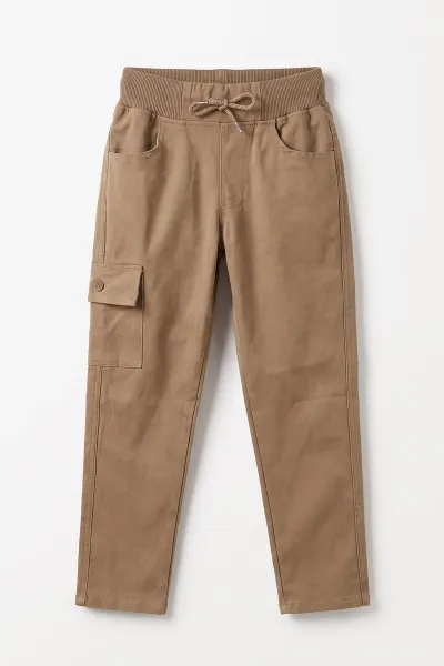 Camel (5-16 Yaş)Kargo Cepli Keten Düz Paça  Çocuk Okul Pantolonu 473740