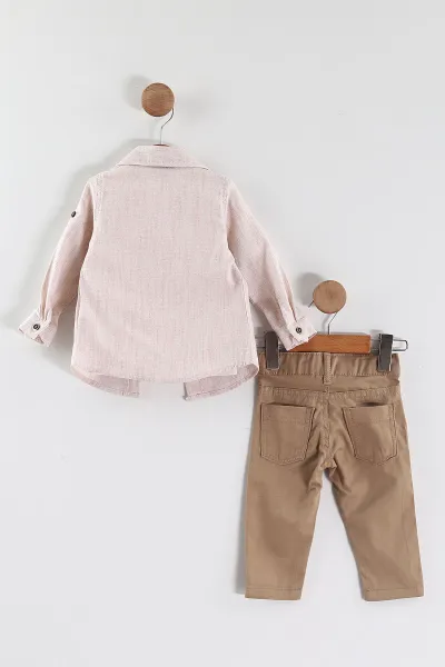 Camel (6-24 Ay)Gömlek Tişört Gabardin Pantolonlu Erkek Bebek 3'lü Takım 444327