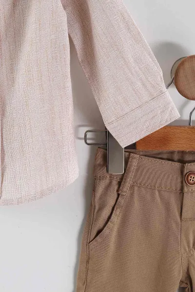 Camel (6-24 Ay)Gömlek Tişört Gabardin Pantolonlu Erkek Bebek 3'lü Takım 444327