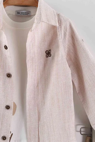Camel (6-24 Ay)Gömlek Tişört Gabardin Pantolonlu Erkek Bebek 3'lü Takım 444327