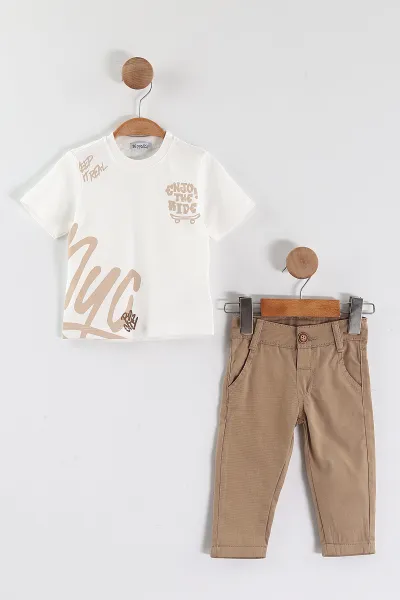 Camel (6-24 Ay)Gömlek Tişört Gabardin Pantolonlu Erkek Bebek 3'lü Takım 444327