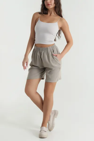 Camel Bel Lastikli Tencel Gabardin Kadın Şort 478747