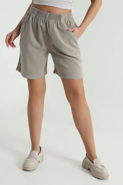Camel Bel Lastikli Tencel Gabardin Kadın Şort 478747