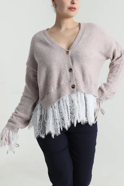 Camel Eteği Dantelli Kadın Triko Üst 493889