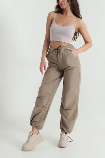 Camel Fermuarlı Paraşüt Kadın Pantolon 463389