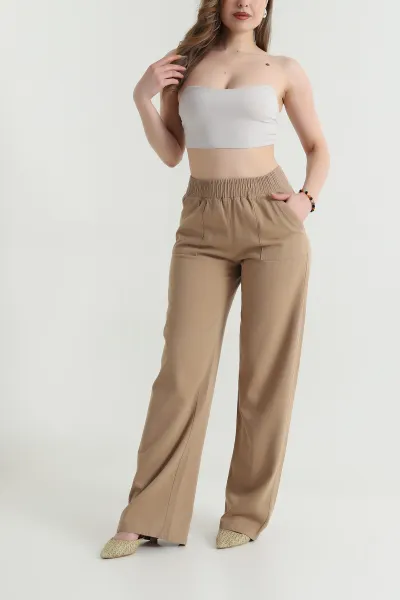 Camel Gabardin Palazzo Kadın Pantolon 469183