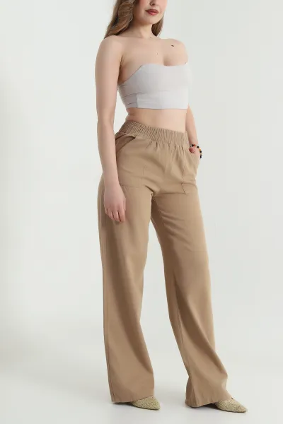Camel Gabardin Palazzo Kadın Pantolon 469183