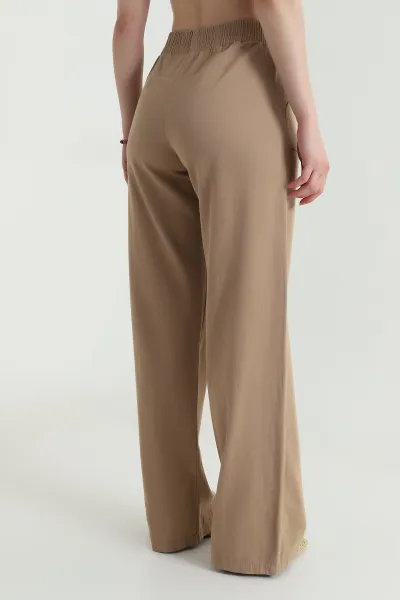 Camel Gabardin Palazzo Kadın Pantolon 469183