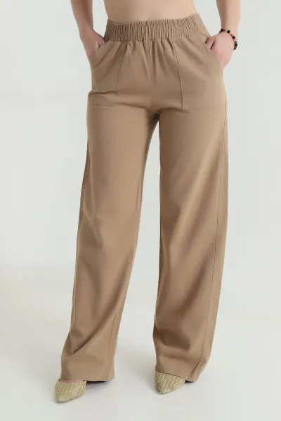 Camel Gabardin Palazzo Kadın Pantolon 469183