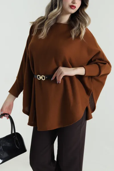 Camel Kemerli Kadın Triko Pelerin 496255