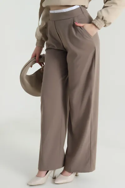Camel Pileli Cepli Poliviskon Kadın Pantolon 494009