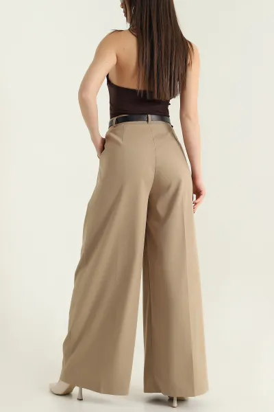 Camel Pileli Palazzo Poliviskon Kadın Pantolon 429791