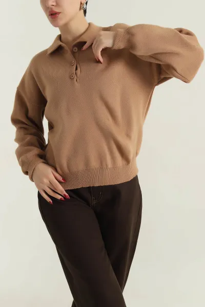 Camel Polo Yaka Triko Kadın Kazak 417010