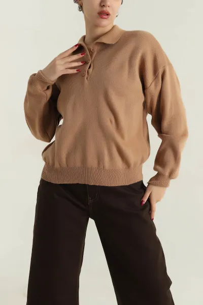 Camel Polo Yaka Triko Kadın Kazak 417010