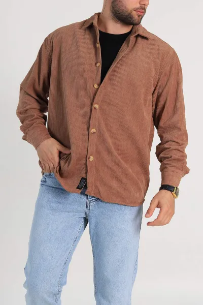 camel-relaxed-fit-kadife-erkek-gomlek-314705