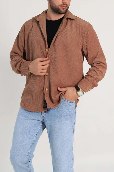 Camel Relaxed Fit Kadife Erkek Gömlek 314705