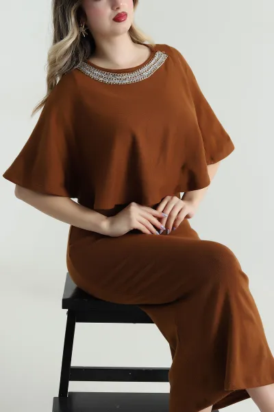 Camel Taşlı Likralı Akrilik Kadın İkili Takım 496263