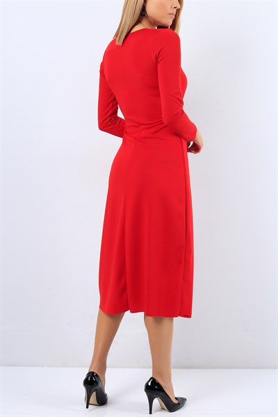 Çapraz Volanlı Kırmızı Elbise 20840B