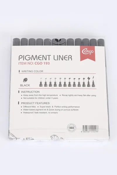 Cengo Pigment Marker Teknik Çizim Kalemi ,Tüm Dereceler 12'li Set 273885